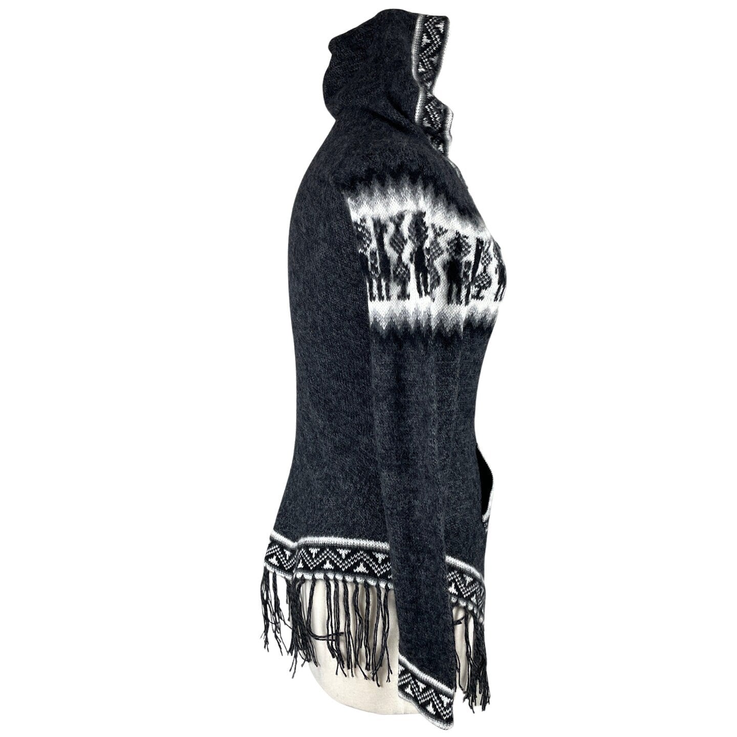 Soft Hooded Alpaca Sweater Pullover |  Charcoal White