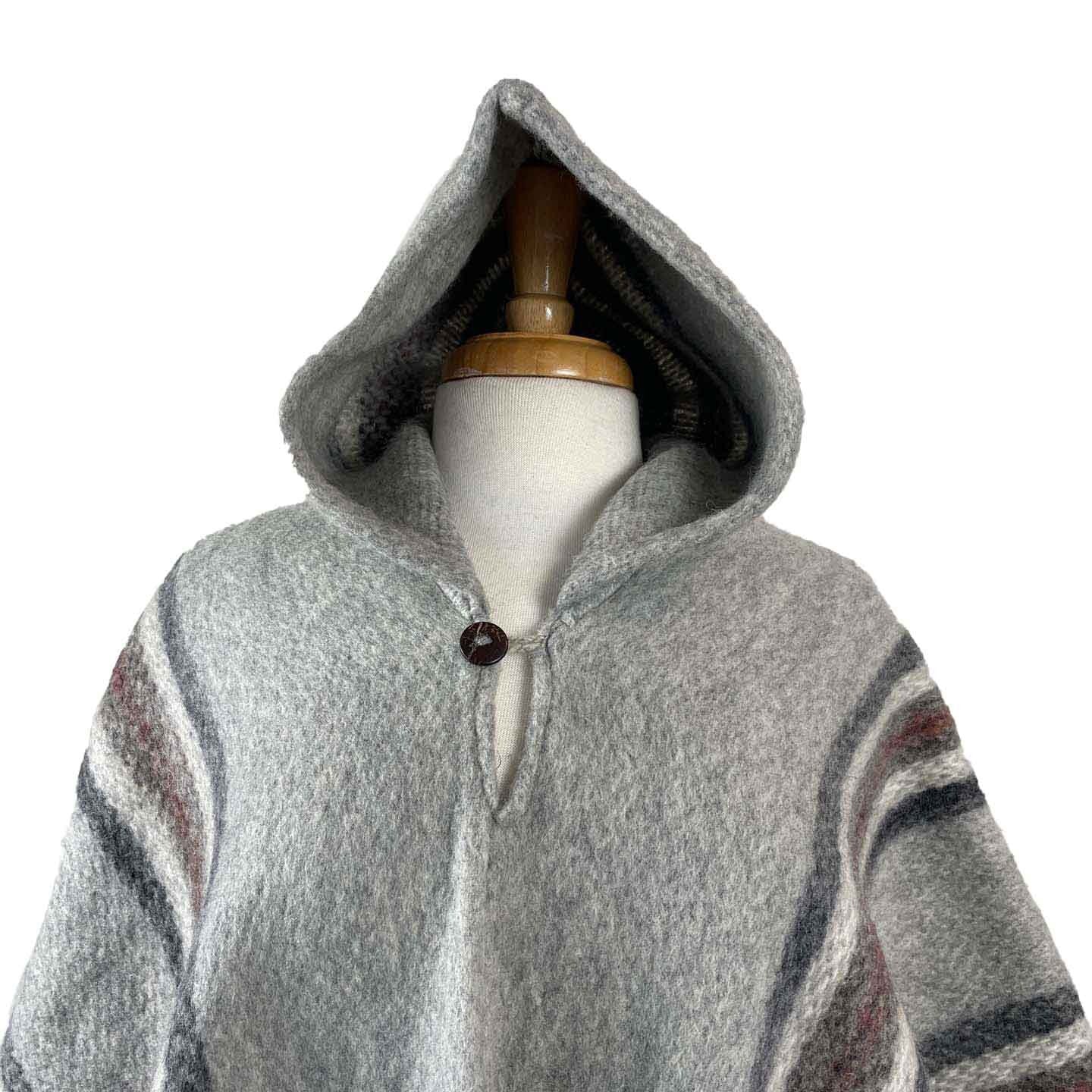 Hippie Hooded Men Poncho | Silver Brown