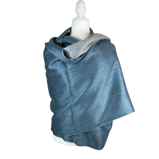 Exceptionally Soft Wool Blend Shawl | Blue Silver