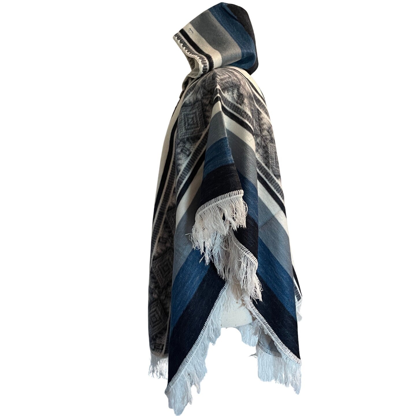 Open Hooded Poncho Women | White Gray Blue