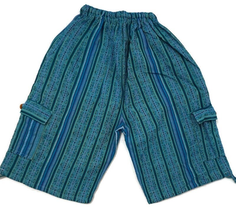 Boho Hippie Cargo Shorts Size M | Teal Green