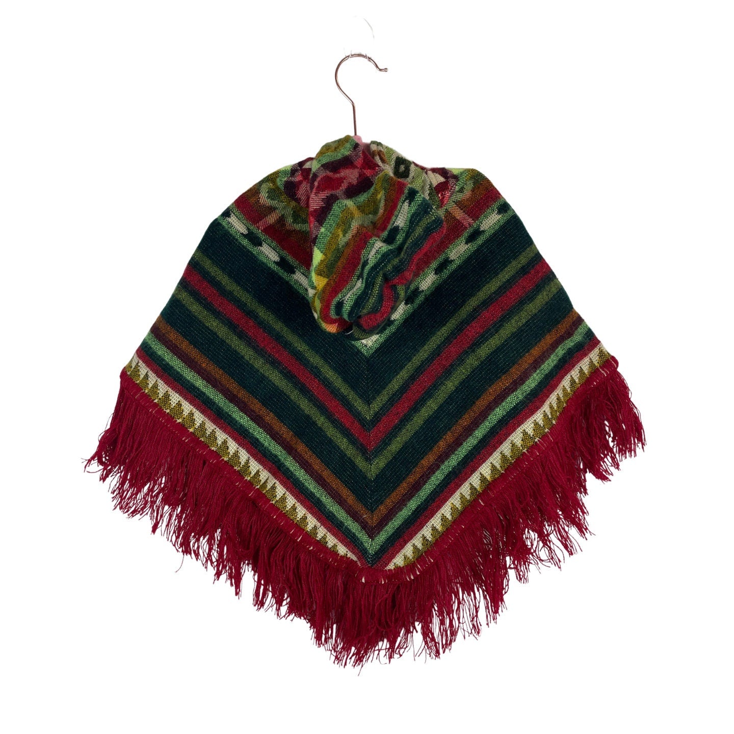 Hooded Alpaca Wool Baby Cape 0-12 months | Kids Overcoat | Red Green Stripes