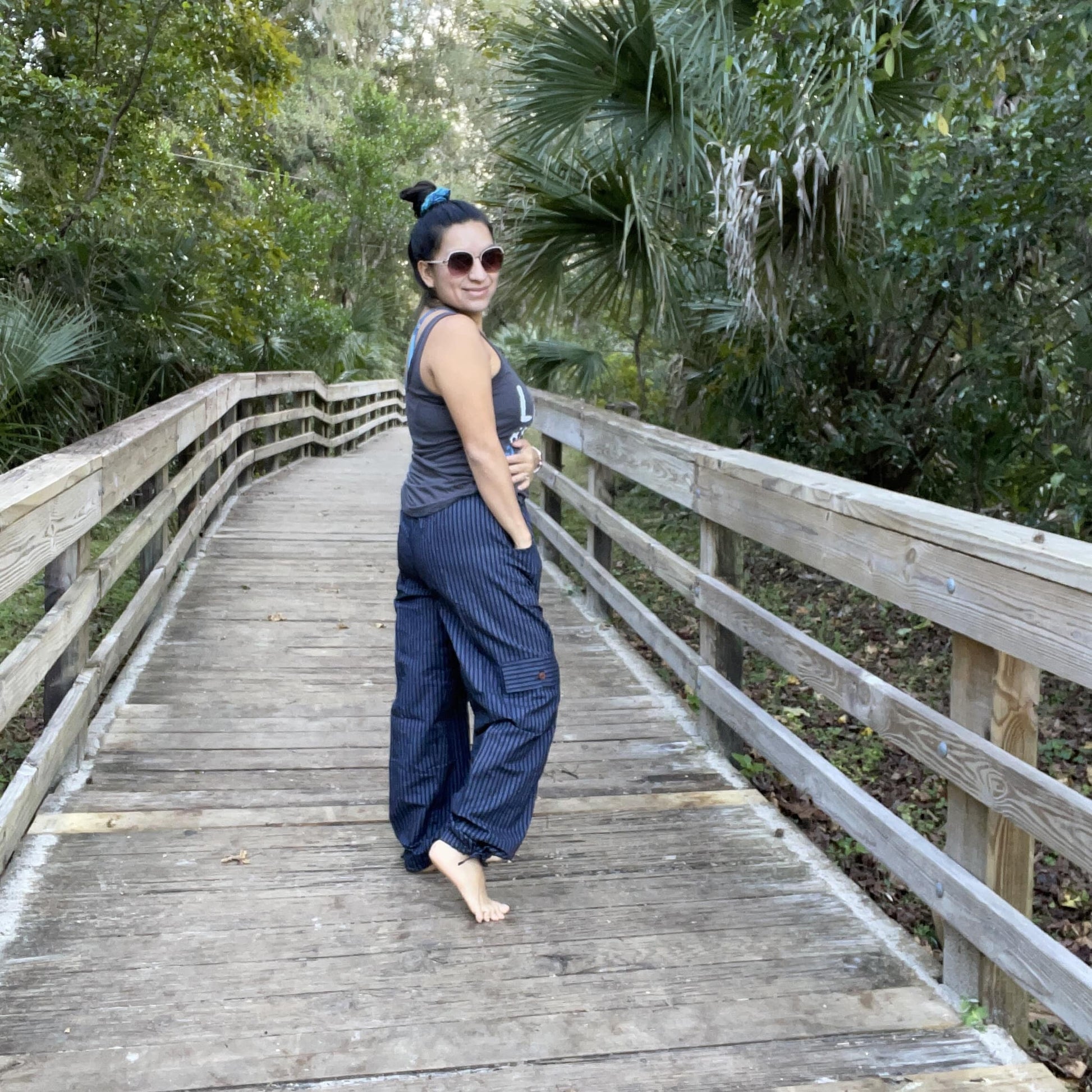 Loose Comfy Elastic Waist Pants |Loungewear Drawstring Trousers | Trendy Hippie Striped Pants | Cargo Pants | Black