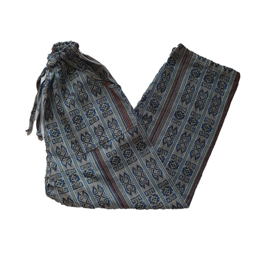 Pants Size M | Woven Mens Hippie Pants | Dark Blue White Womens Pants with 4 Pockets | Loungewear | Father's Day Gift