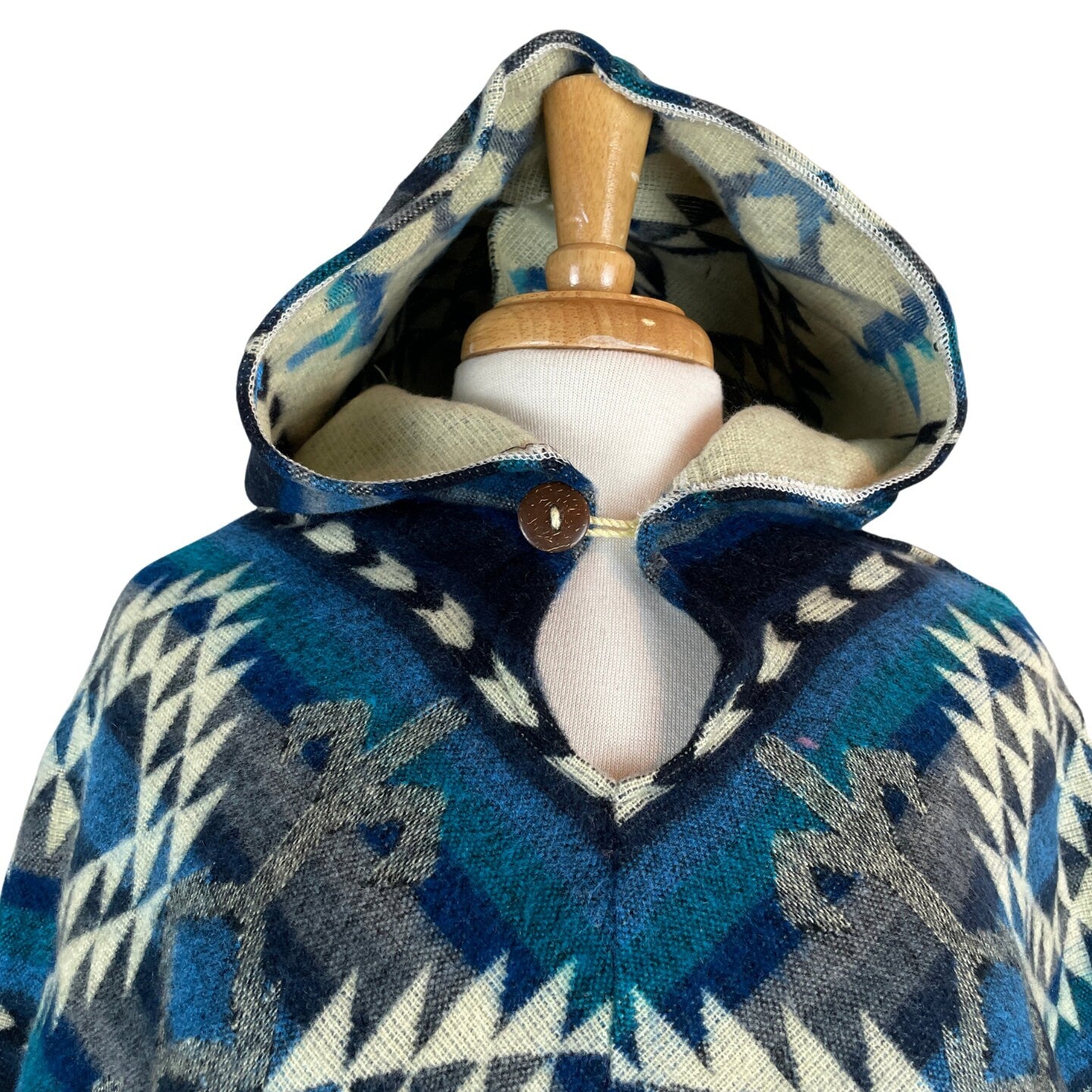 V-Shaped Alpaca Hooded Poncho | Lightweight Soft Woman's Poncho | Hippie Man Poncho | Blue Gray Beige