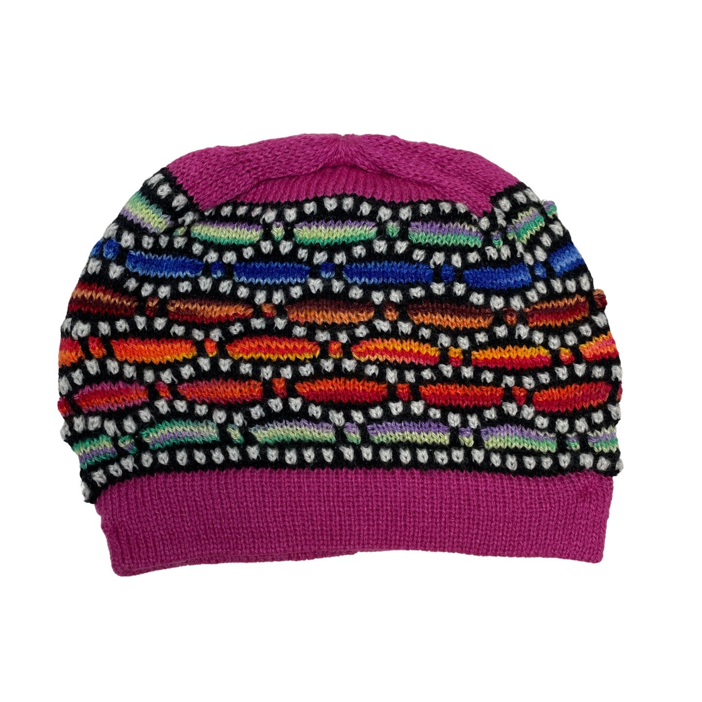 Multicolored Hand Knit Alpaca Beanie Hat