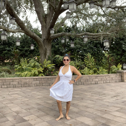 Bohemian Summer Halter Cotton Dress Size M | White