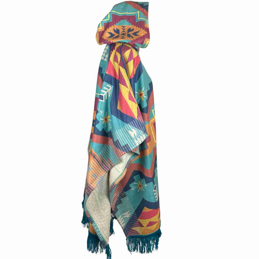 Cozy Sherpa Hooded Poncho Capri Orangeade