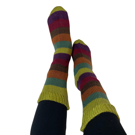 Winter Knitted Mid-Calf Socks | Striped Socks | Size 6-8 US Adult Socks