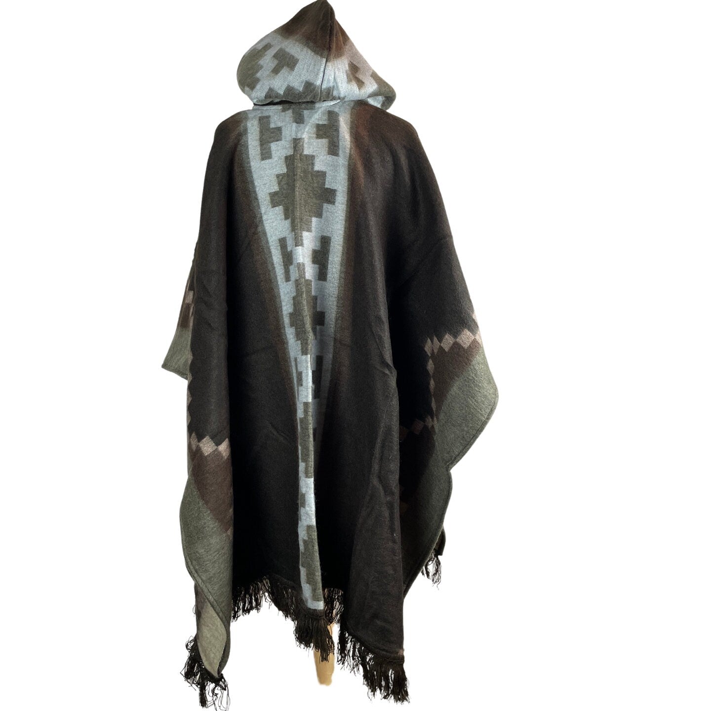 Warm Hooded Poncho Women | Coffee Silver