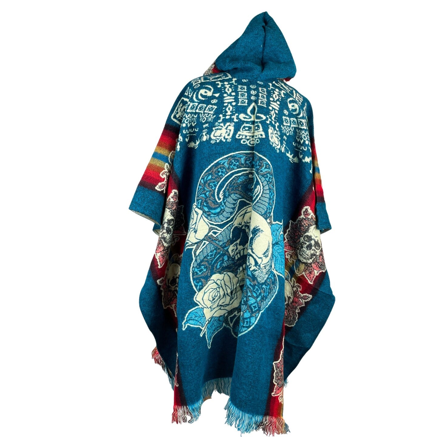 Skull Snake Roses Mens Poncho Hoodie | Black - Brown - Gray - Teal