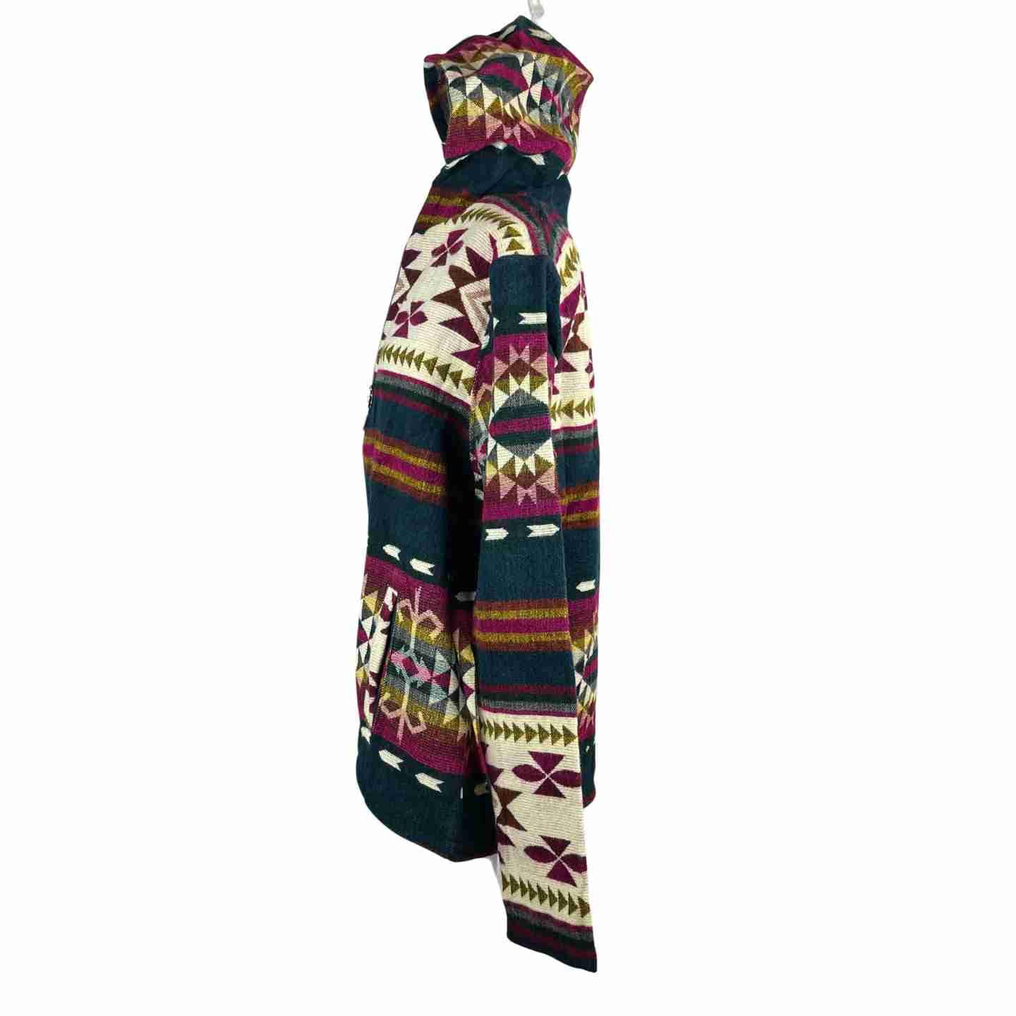 Warm Mens Alpaca Jacket Hoodie | Navy Colorful Beige