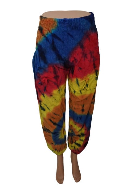 Tie Dye Pants Size L | Hippie Pants | Aladdin Pants | Womens Pants | Wide Elastic Waist | Comfy Clothes | Loungewear | Yellow Colorful