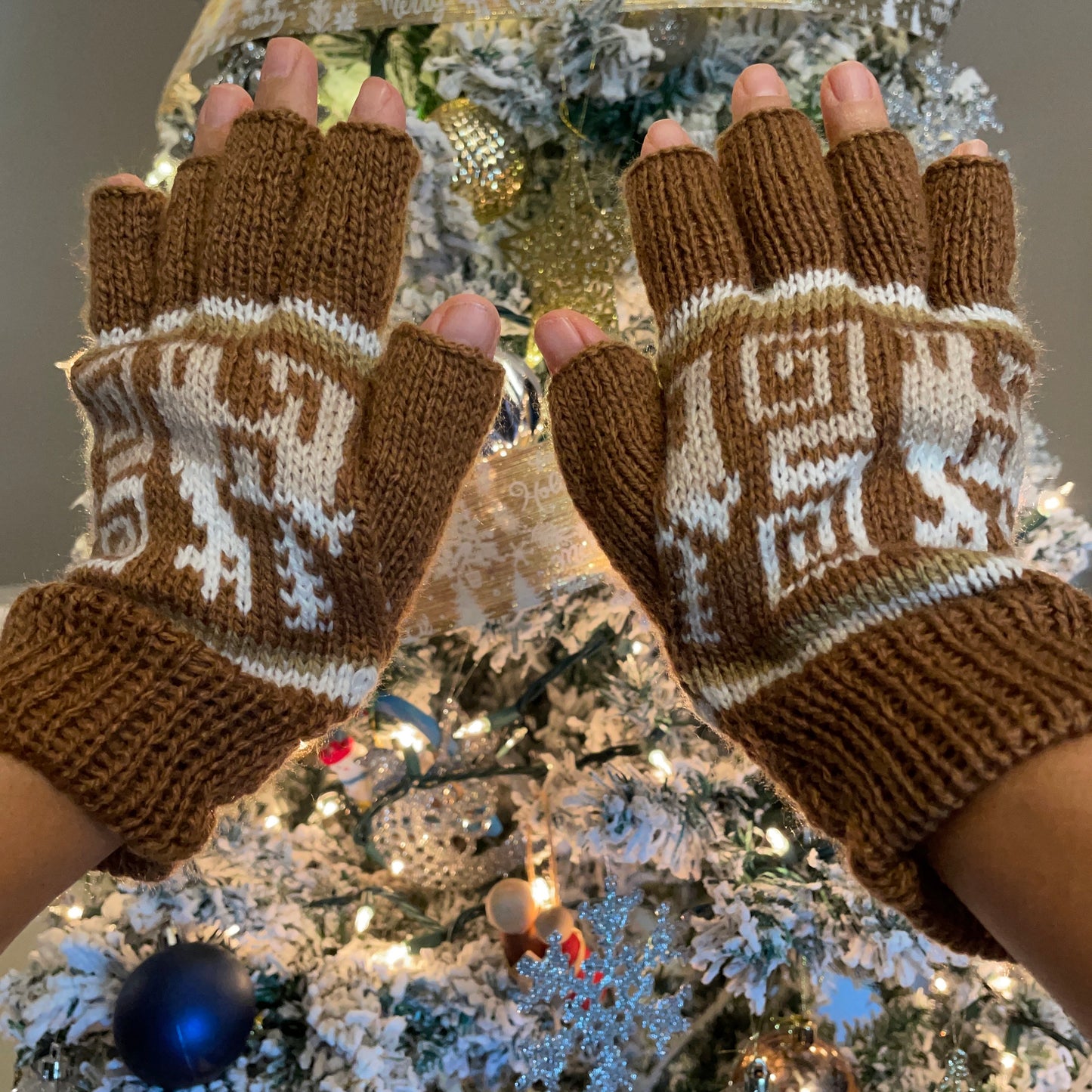 Soft Alpaca Fingerless Gloves Size SM Neutral Gloves Llama Design
