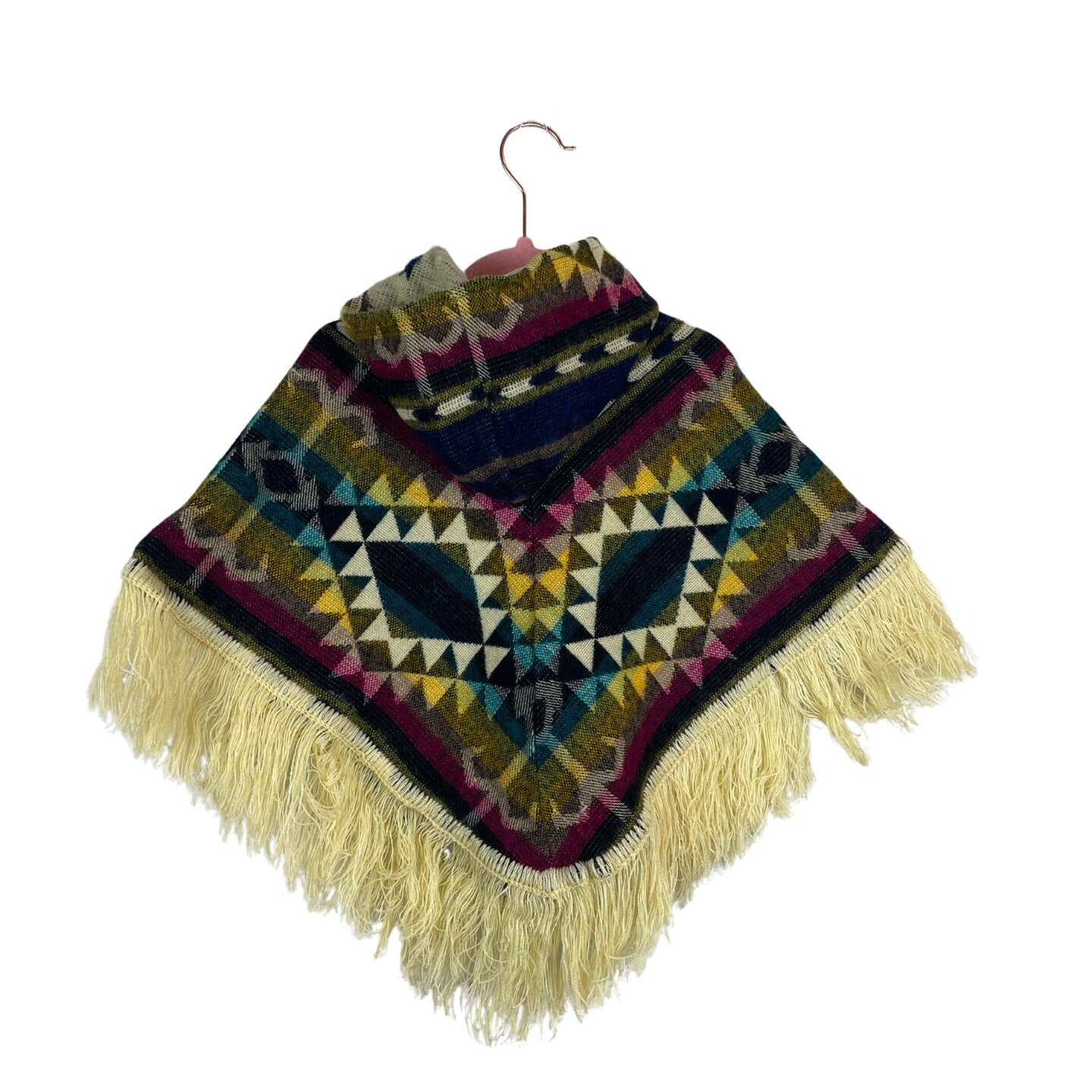 Hooded Alpaca Wool Baby Cape 0-12 months | Kids Overcoat | Yellow Magenta Beige