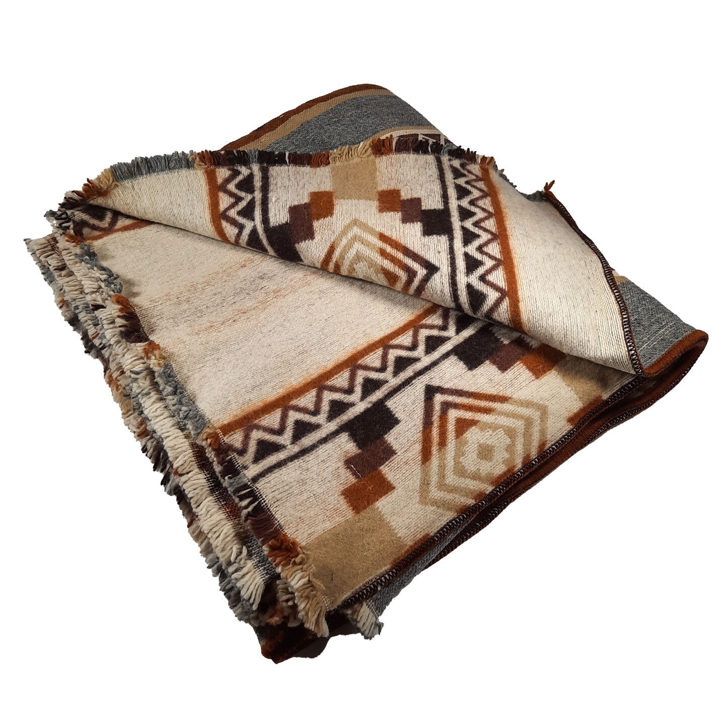 Weighted Geometric Sheep Wool Blanket | Brown Gray