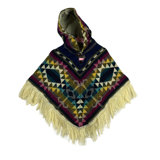 Hooded Alpaca Wool Baby Cape 0-12 months | Kids Overcoat | Yellow Magenta Beige