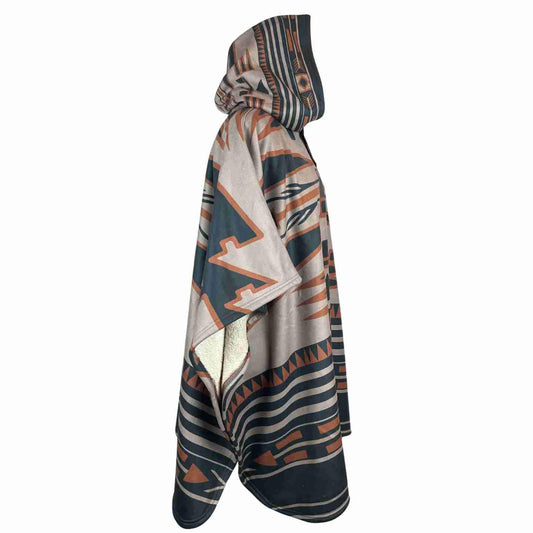 Cozy Unisex Sherpa Hooded Poncho - Mushroom Orange Black