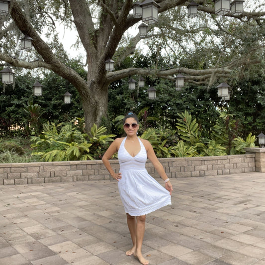 Bohemian Summer Halter Cotton Dress Size M | White