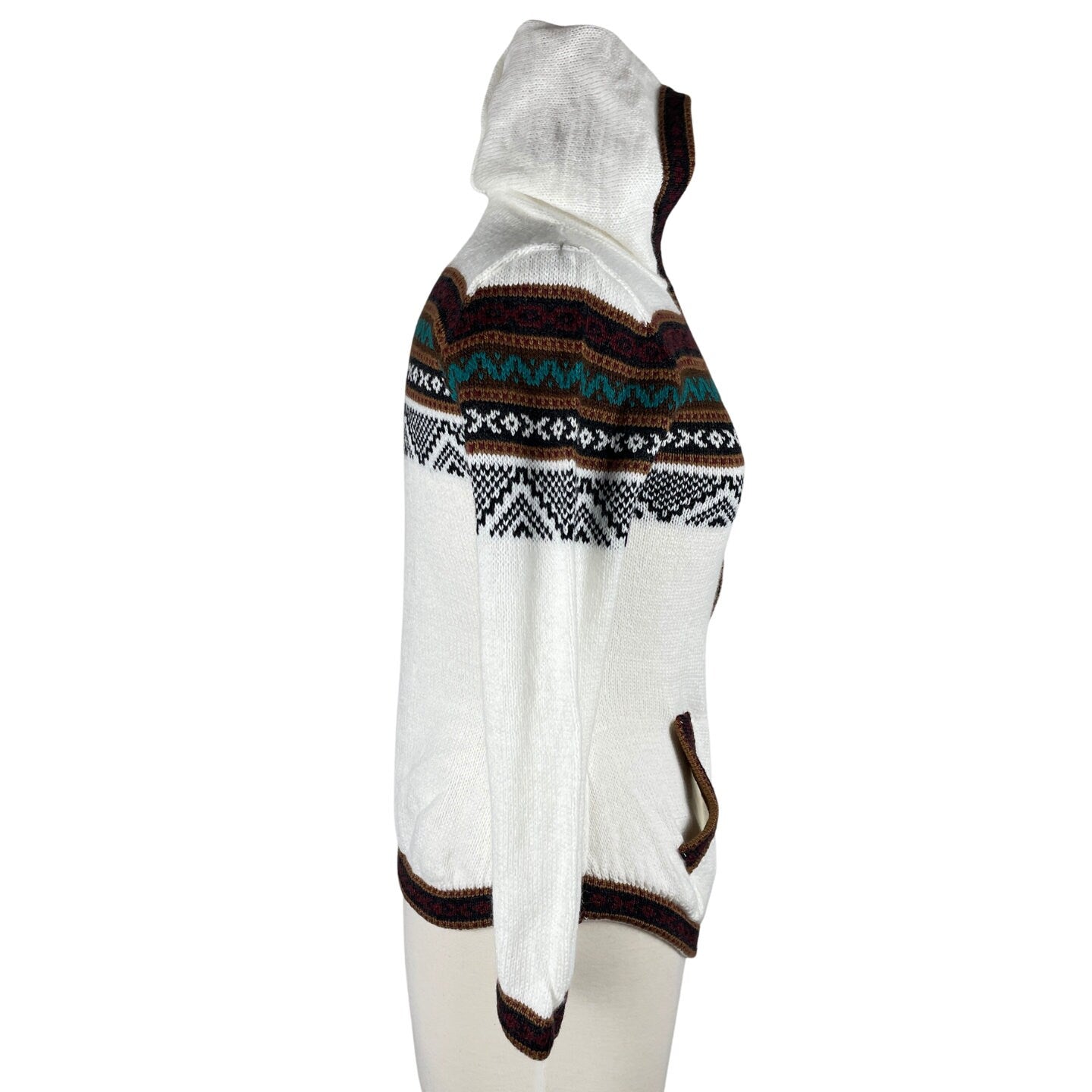 Soft Hooded Alpaca Sweater | Zipper Cardigan for Women | Lightweight Winter Jumper | Warm Knitted Fitted Sweater | White Brown