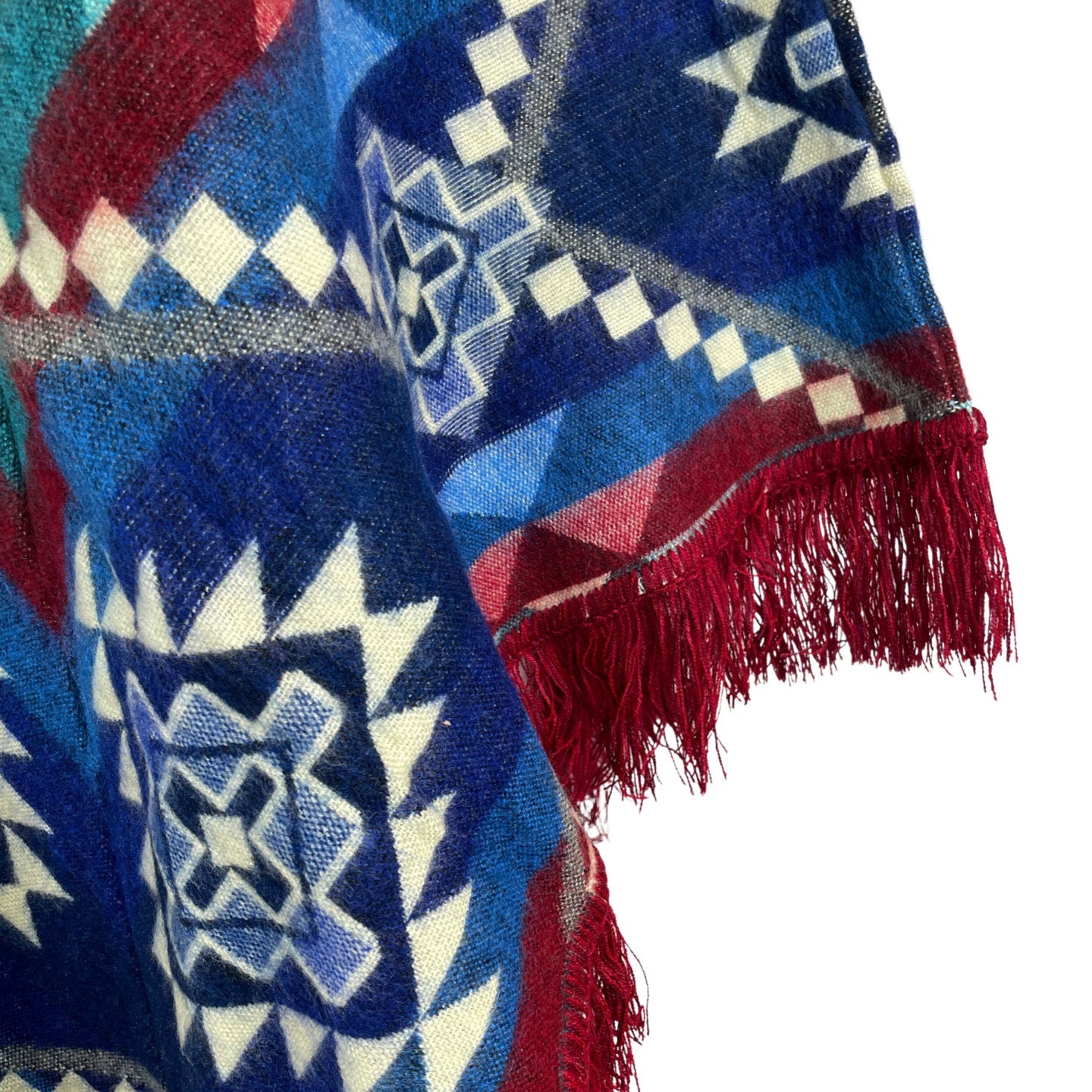 V-Shaped Alpaca Hooded Poncho | Yellow Blue Red