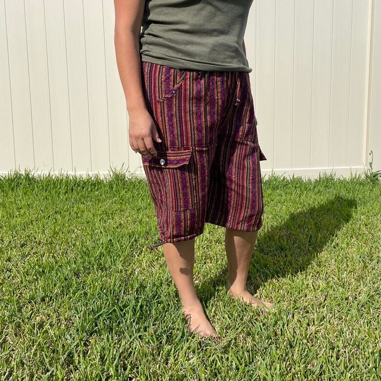 Hippie Cargo Shorts Size 2XL | Sunset Rainbow