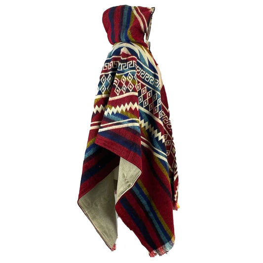 Unisex Hippie Hooded Poncho | Red Colorful
