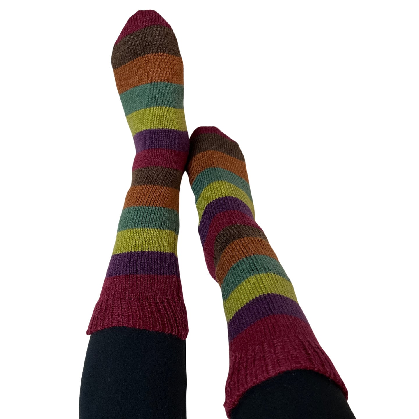 Winter Knitted Mid-Calf Socks | Striped Socks | Size 6-8 US Adult Socks