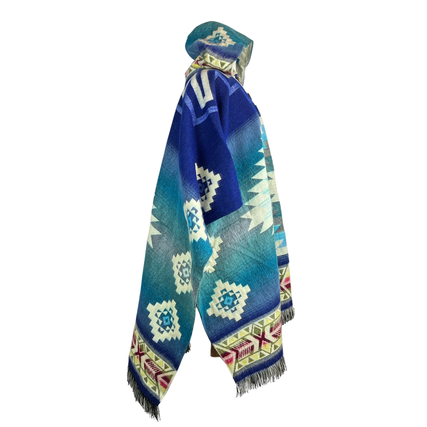 Blue Sky Beige Hooded Alpaca Poncho