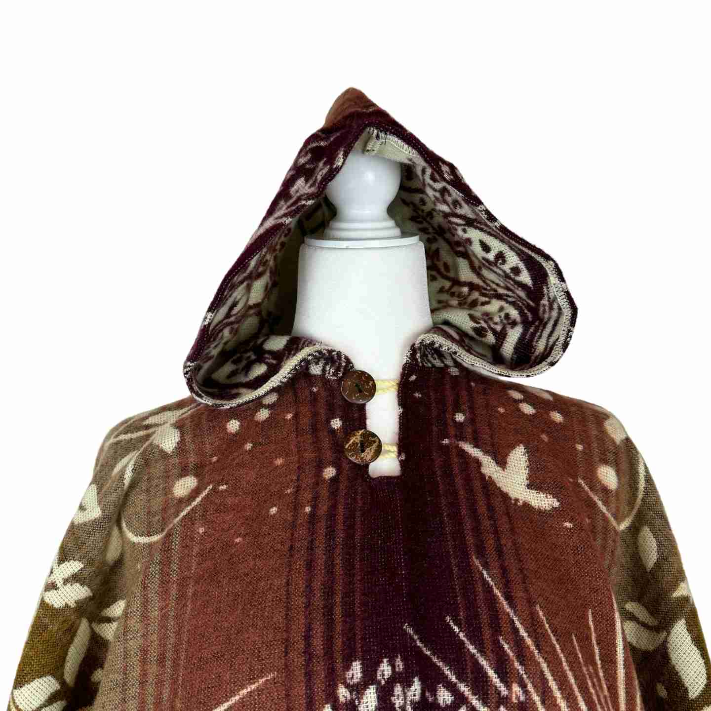 Tree of Life Hooded Poncho, Unisex Boho Festival Cape, Sun & Nature Design, Cozy Fall/Winter Wrap