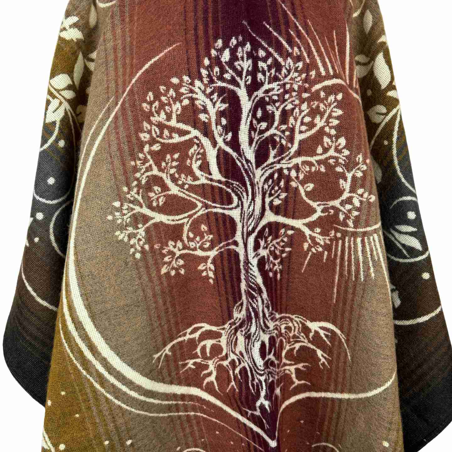 Tree of Life Hooded Poncho, Unisex Boho Festival Cape, Sun & Nature Design, Cozy Fall/Winter Wrap