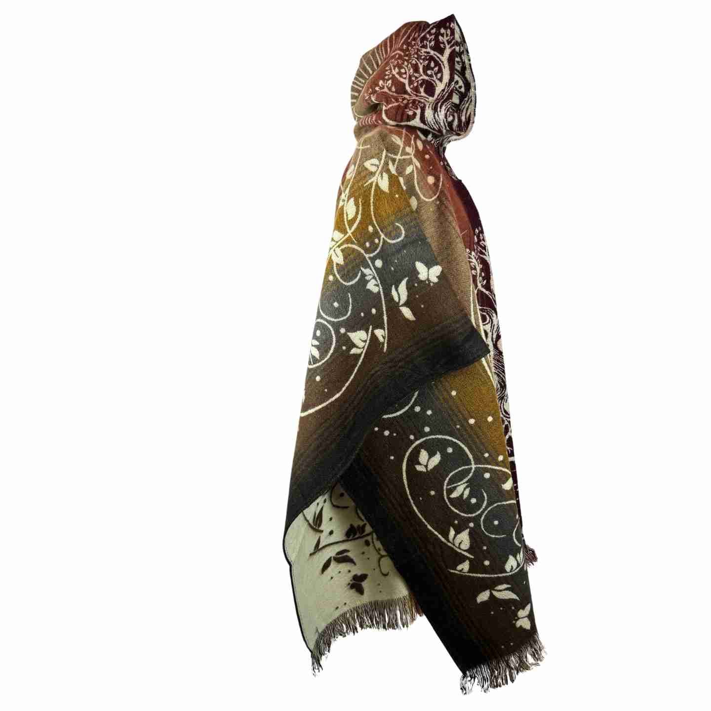 Tree of Life Hooded Poncho, Unisex Boho Festival Cape, Sun & Nature Design, Cozy Fall/Winter Wrap