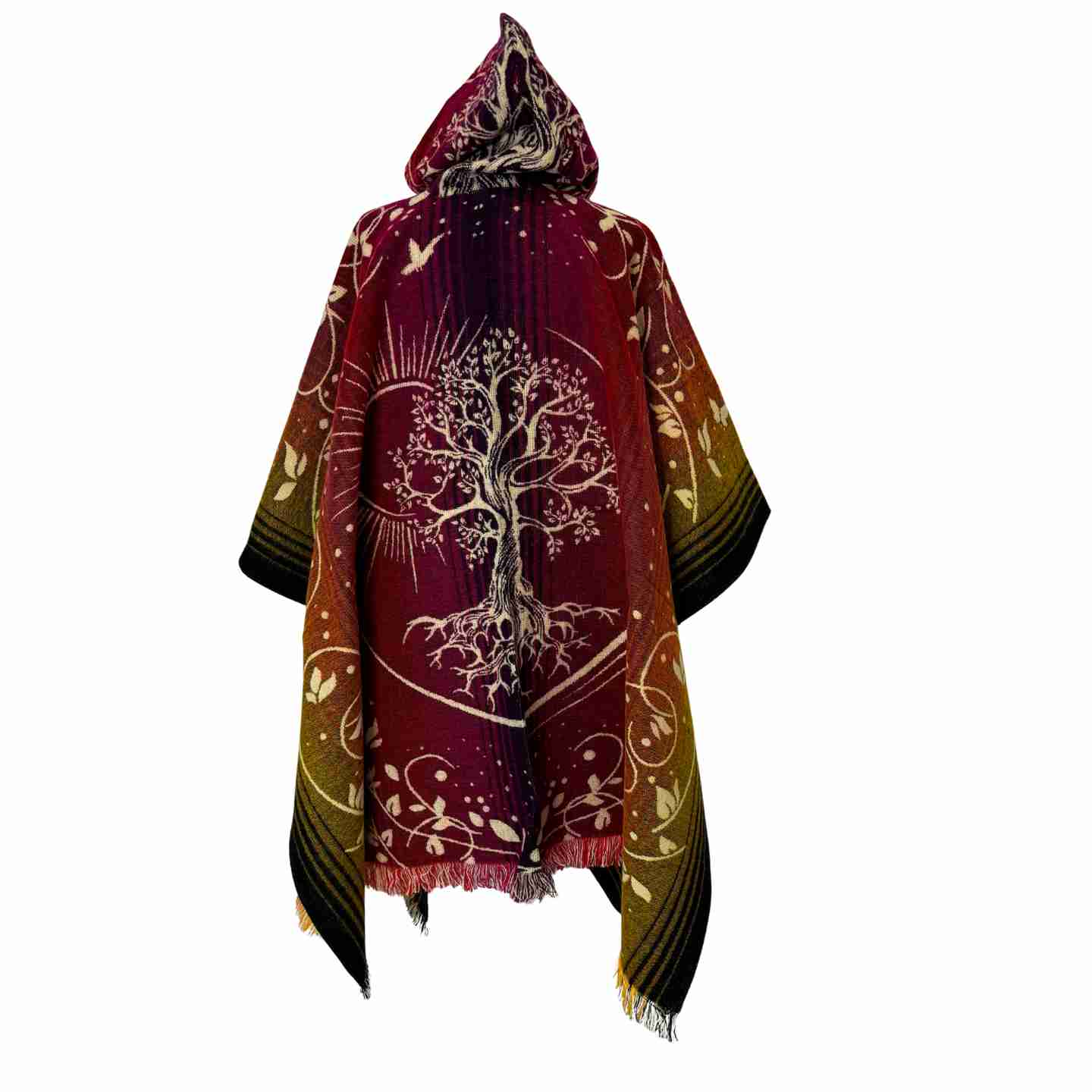 Mystic Forest Poncho Tree of Life Hooded Poncho Boho Festival Wear Handmade Artisan Cape