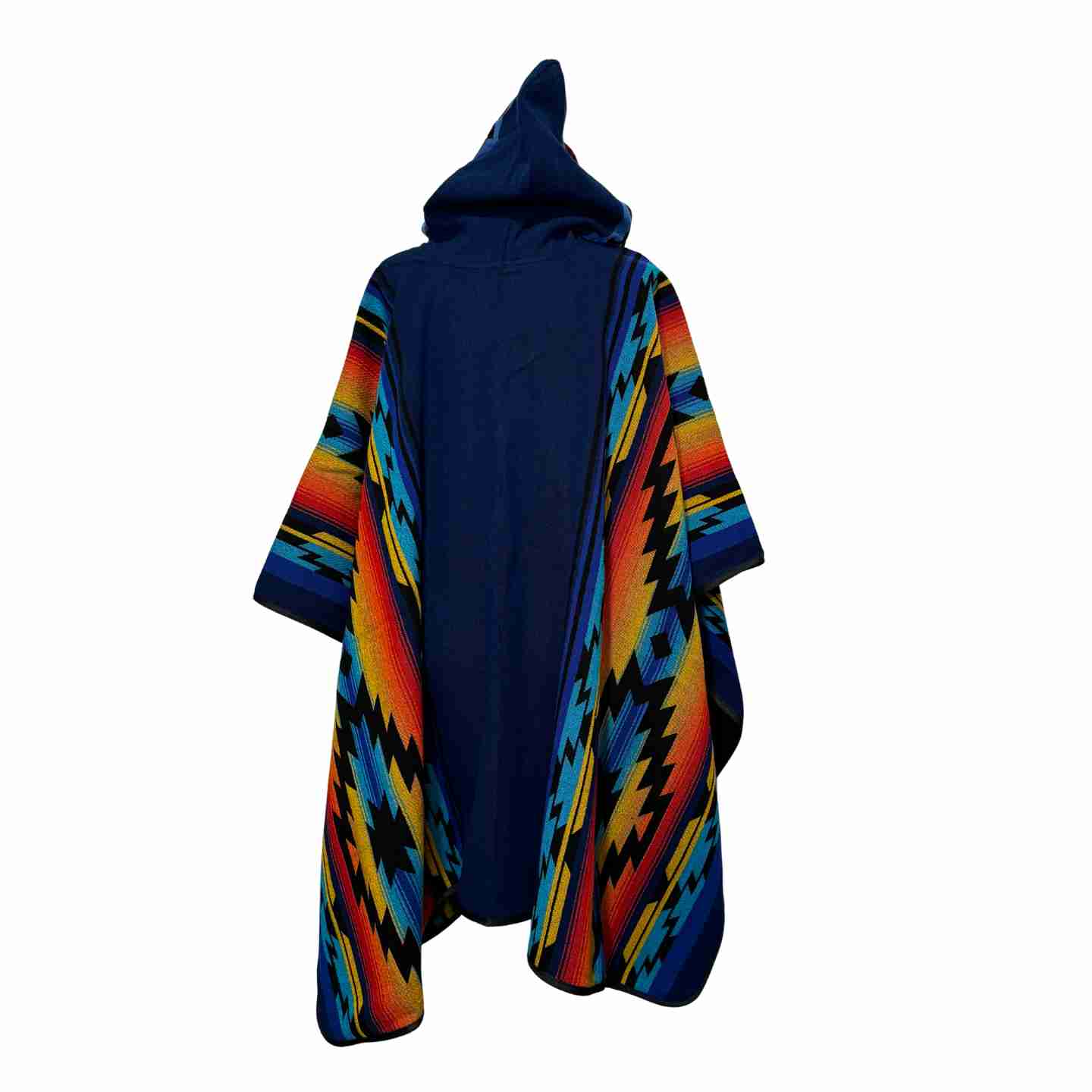 Back view showing soft drape of Midnight Mesa hooded poncho