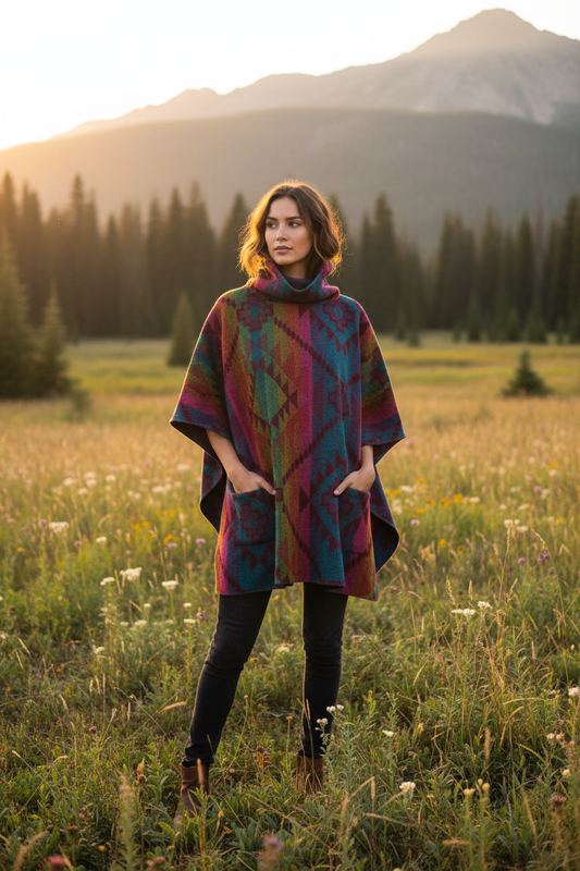 Rainbow Turtleneck Poncho – Lifestyle
