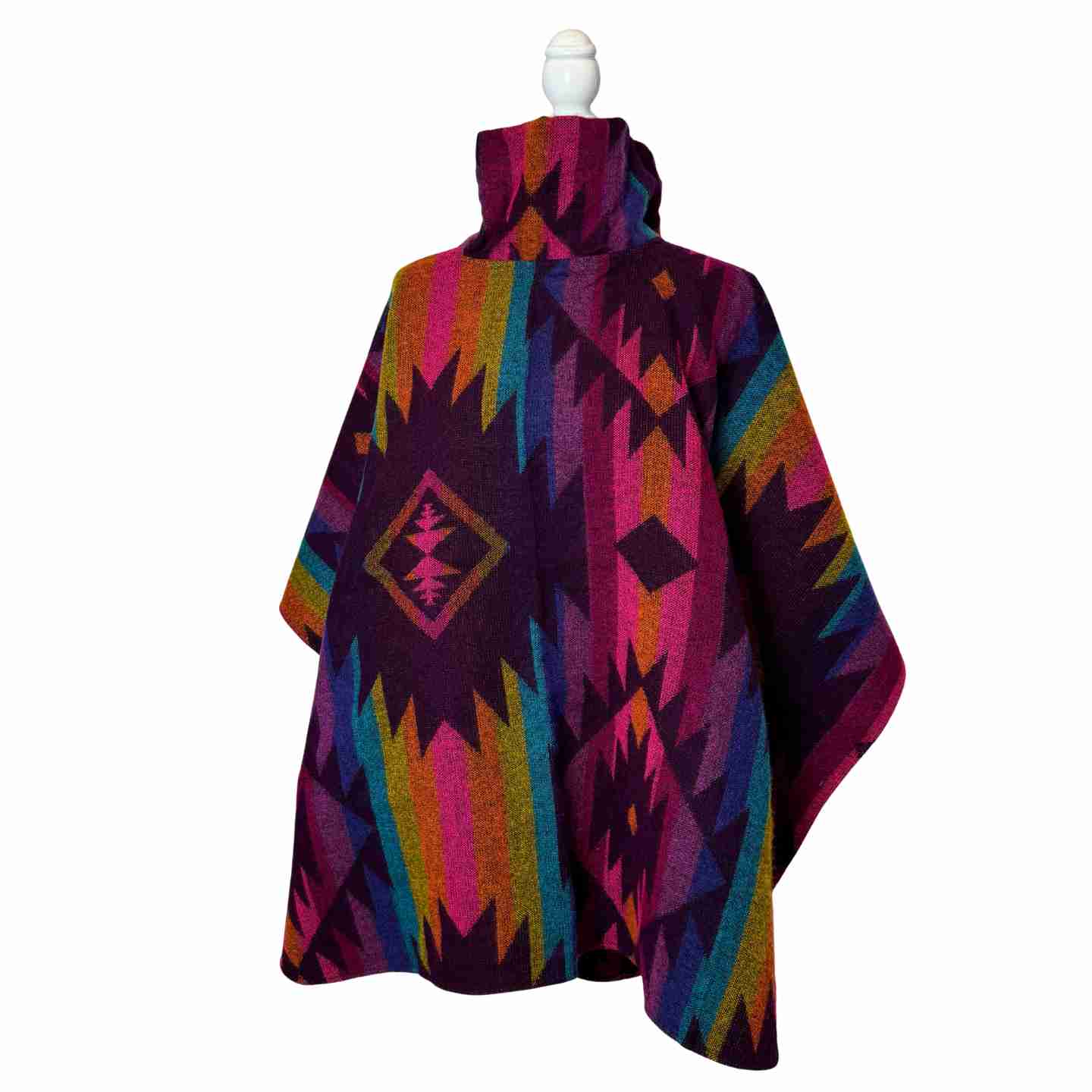 Burgundy colorful Andean turtleneck poncho