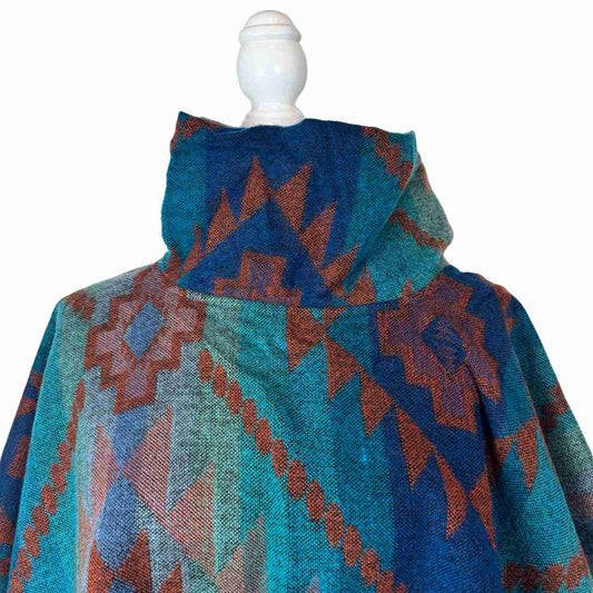 Blue Cooper Turtleneck Warm Poncho Cape with Two Pockets