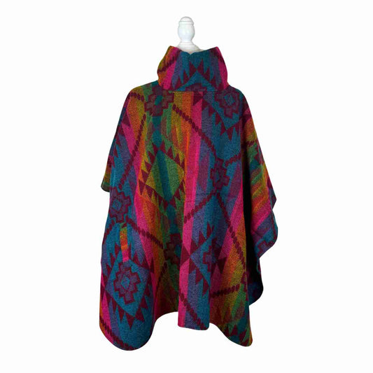 Vibrant Rainbow Turtleneck Warm Poncho Cape with Two Pockets