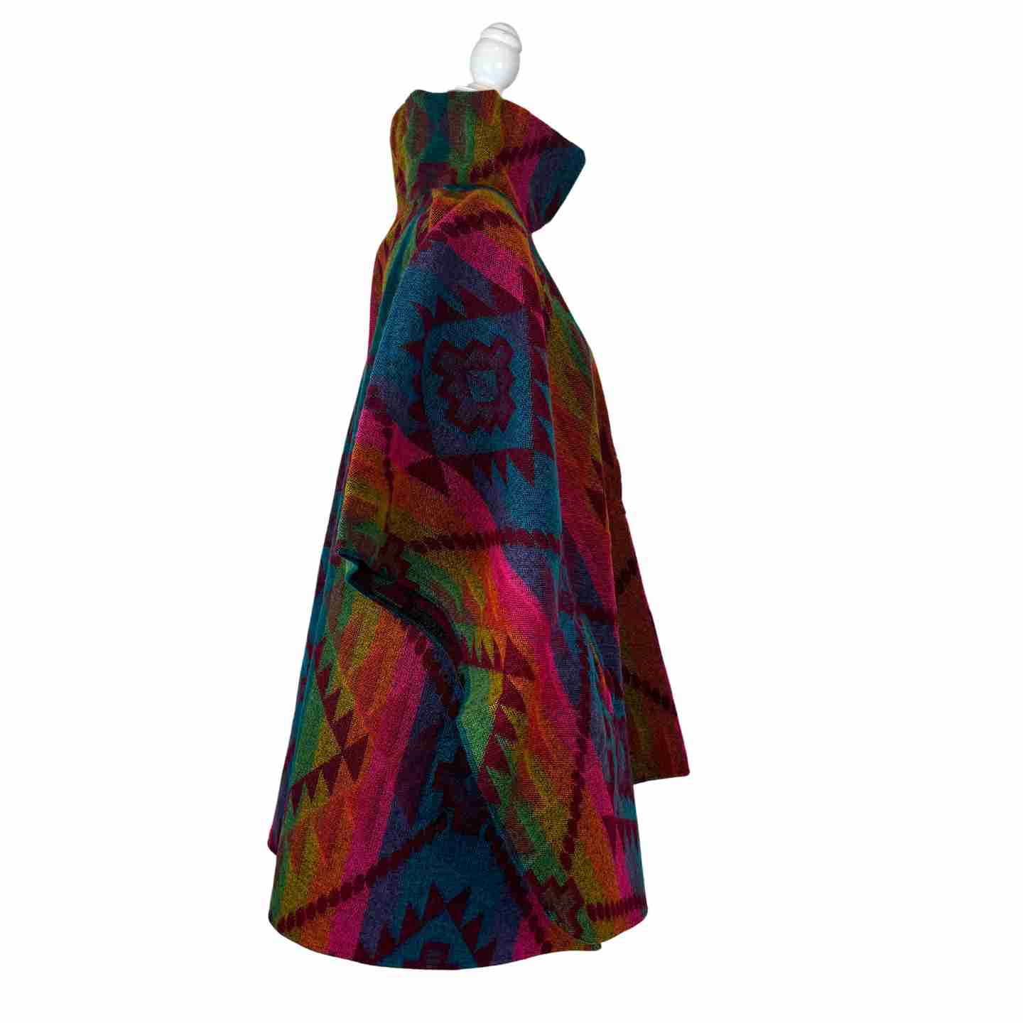 Vibrant Rainbow Turtleneck Warm Poncho Cape with Two Pockets