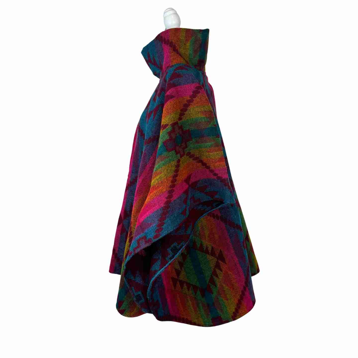 Vibrant Rainbow Turtleneck Warm Poncho Cape with Two Pockets