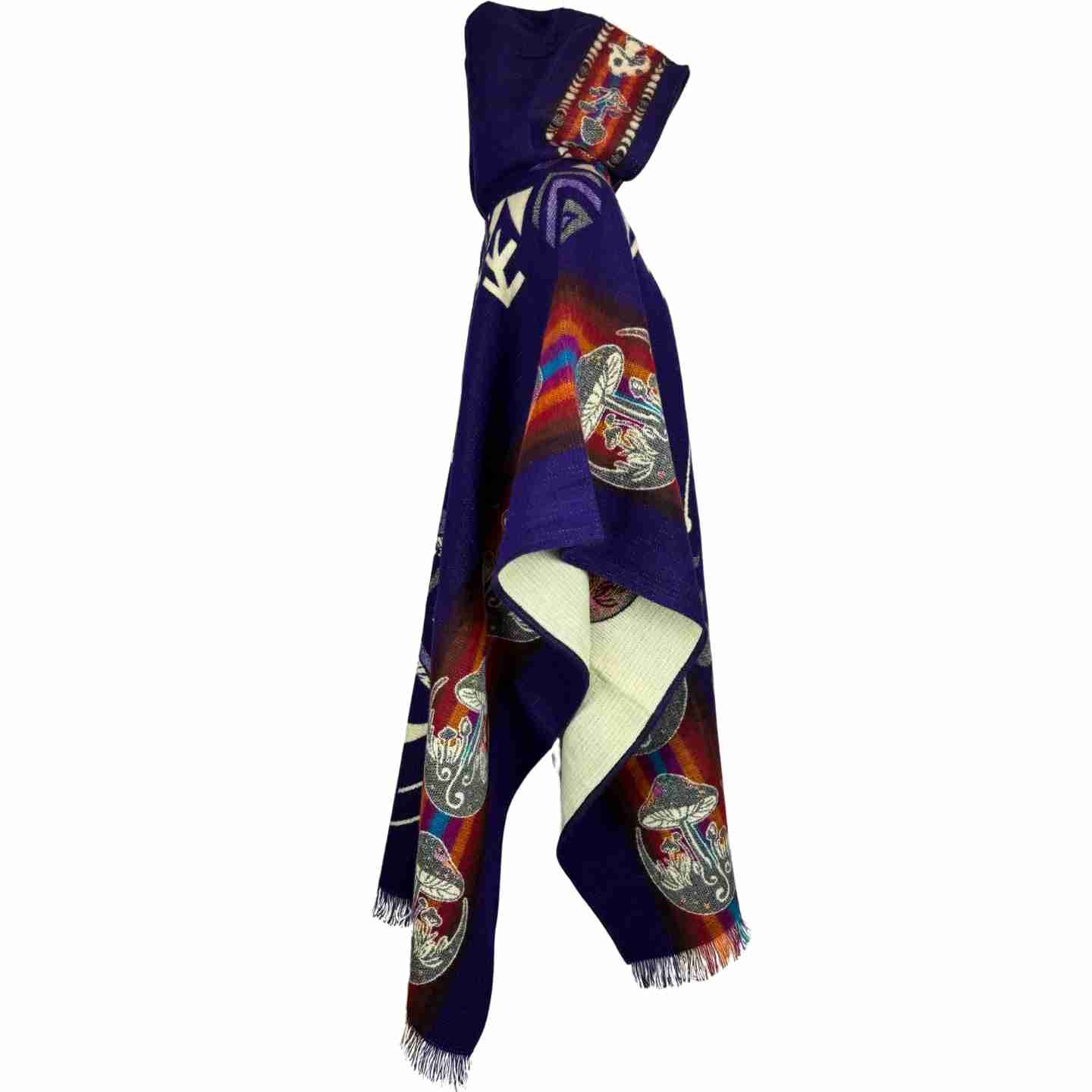 Mushrooms & Moon Phases Alpaca Poncho Hoodie | Black - Purple - Teal - Navy