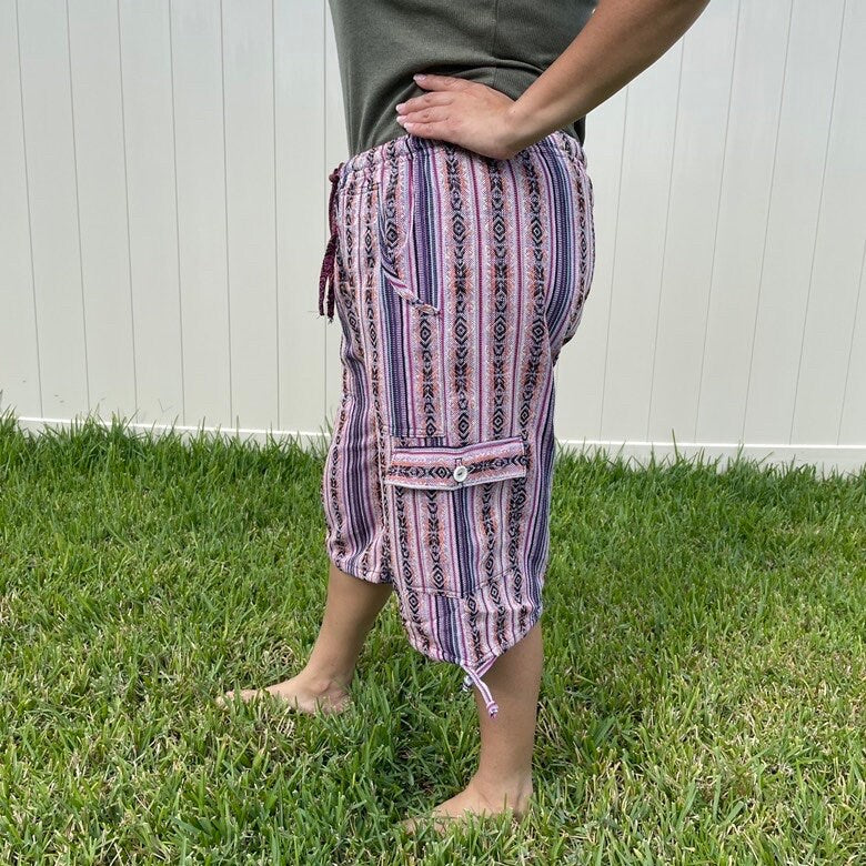 Hippie Cargo Shorts Size XL | Orange Black Beige