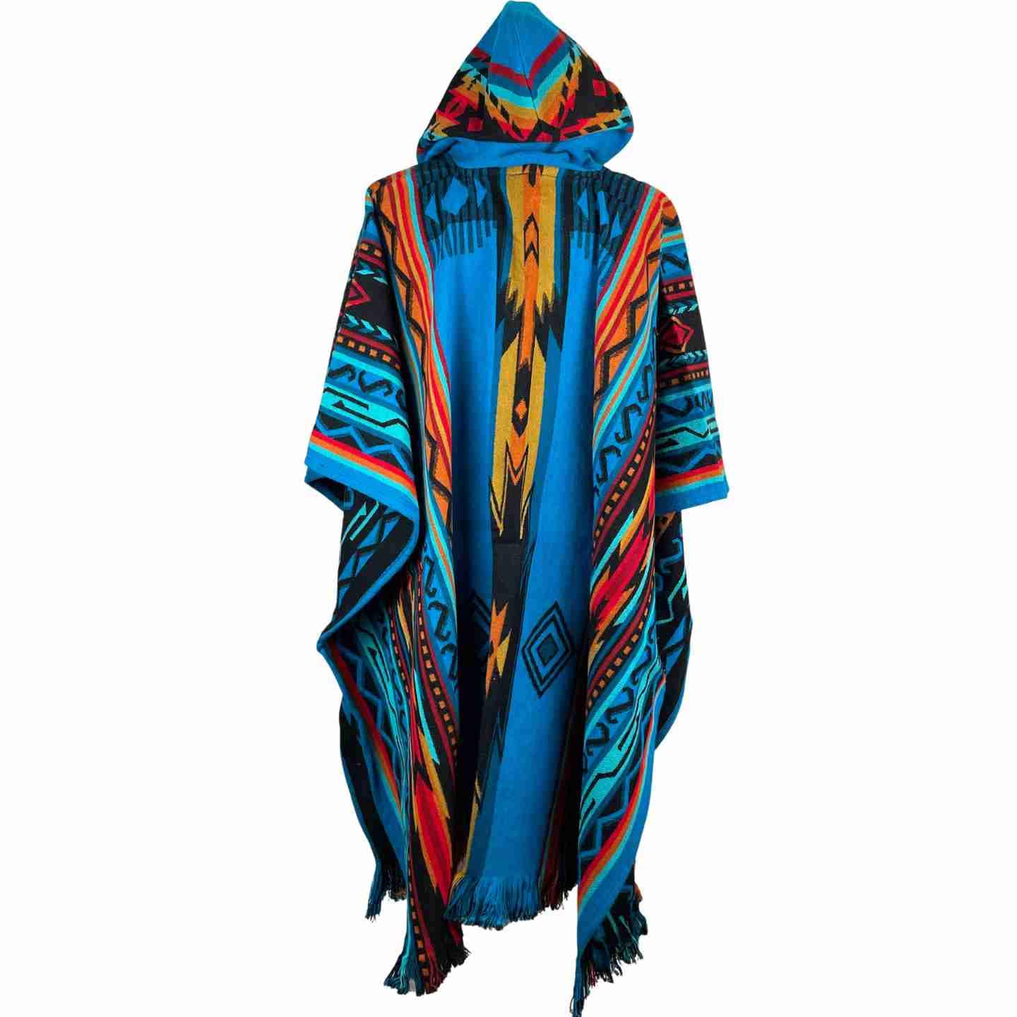 Versatile Men's and Women's Hooded Poncho | True Blue Sunset