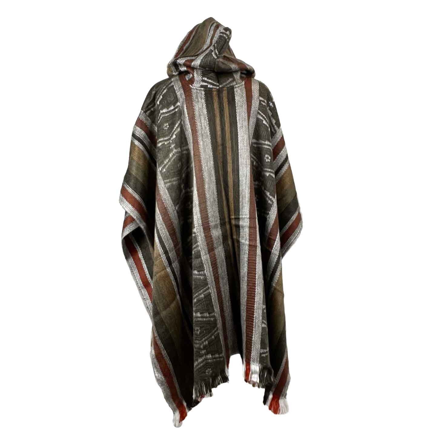 Alpaca Poncho with Hood | Brown Red