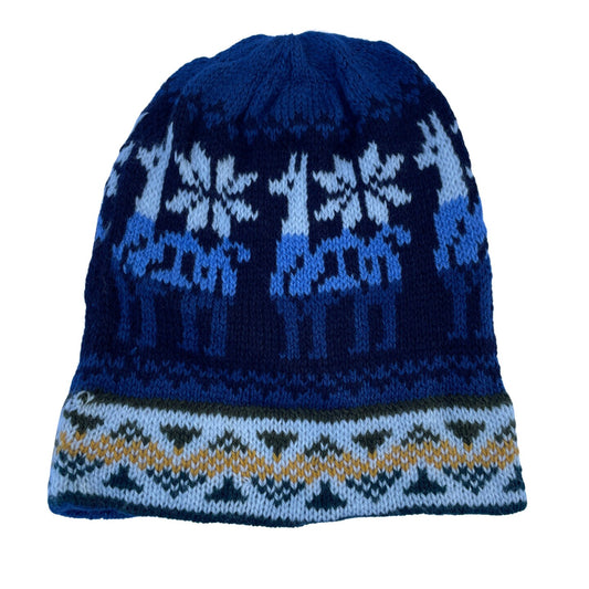 Knitted Alpaca Beanie Hat | Llama Navy-Royal Blue