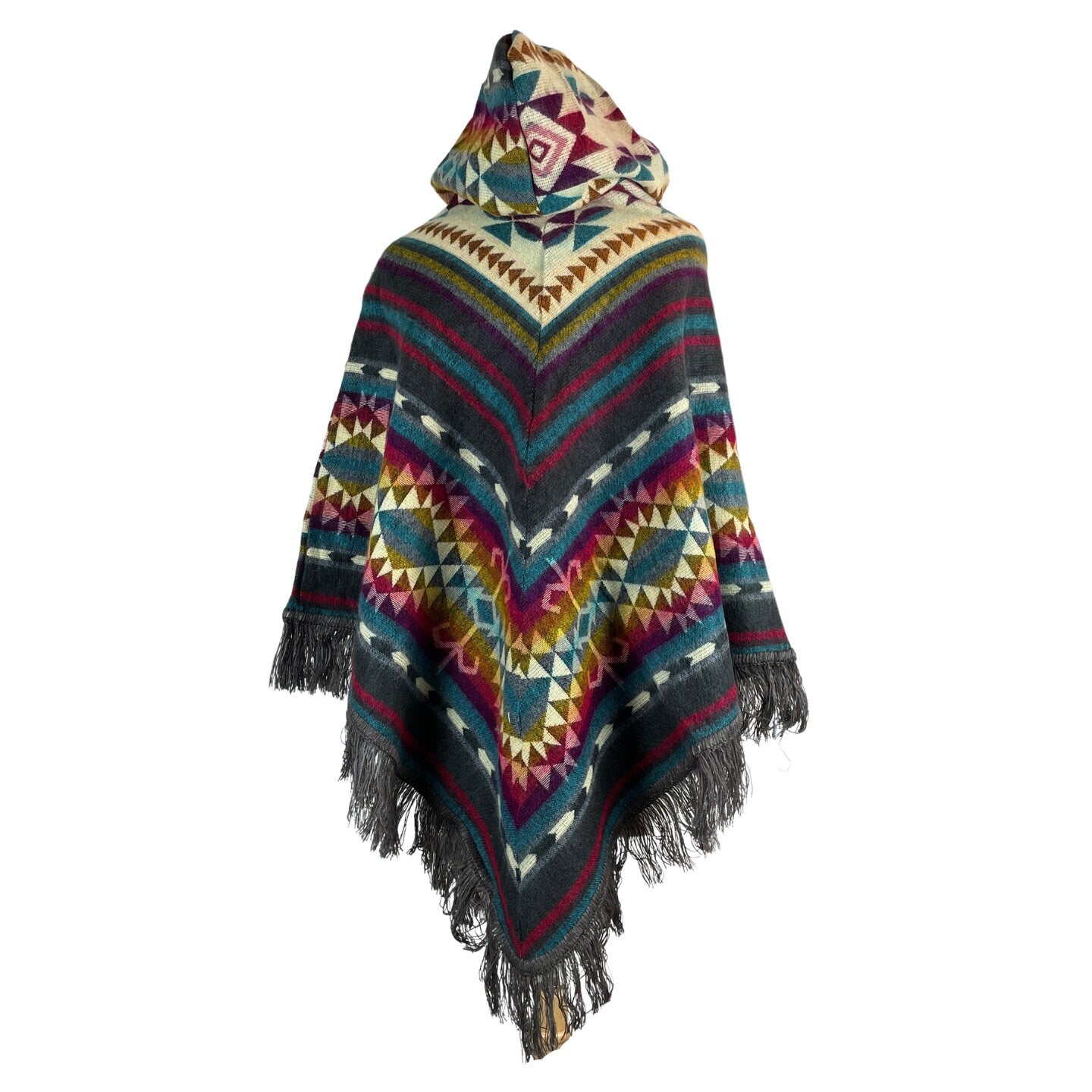 V-Shaped Alpaca Hooded Poncho | Beige Blue Gray