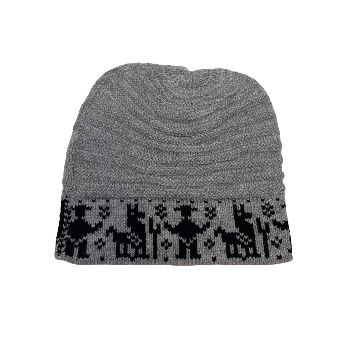 Knitted Alpaca Beanie Hat | Black & Gray Colors