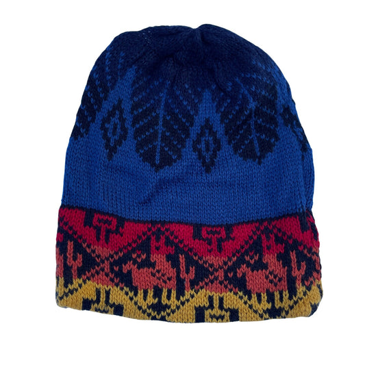 Soft Knitted Alpaca Beanie Hat | Navy Neon Blue