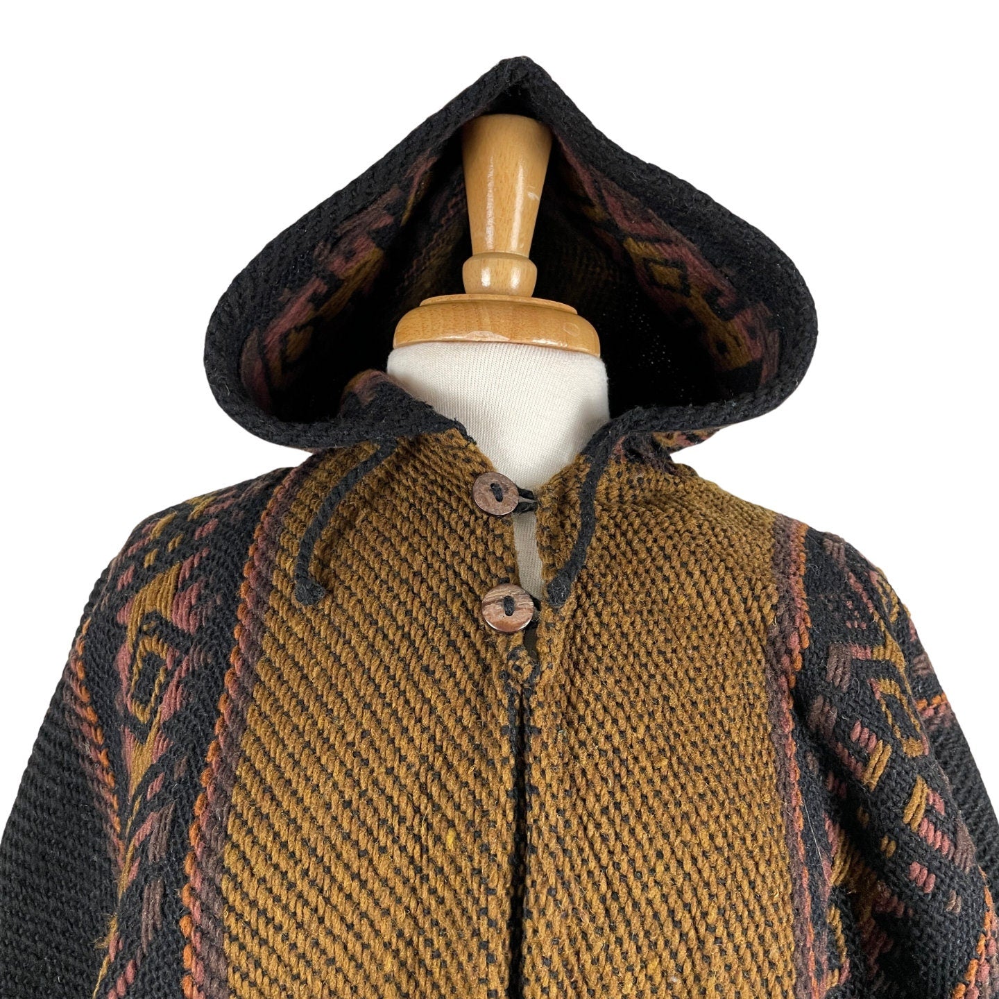 Weighted Hippie Hooded Sheep Wool Mens Poncho | Black Bronze