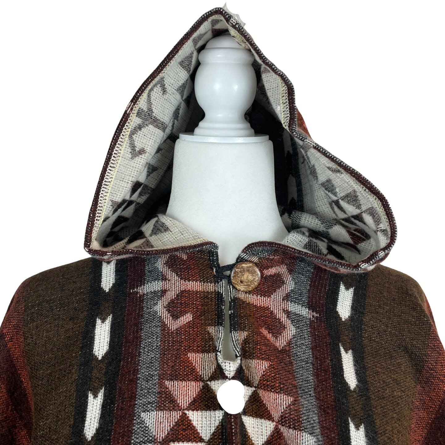Warm Mens Poncho Hoodie | Beige Chocolate Mud